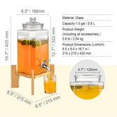 Beverage Dispenser, 1.5 Gallon Drink Dispensers for Parties, Glass Juice Dispenser with Stand, Stainless Steel Spigot, Iced Tea Lemonade Juice Water Dispenser, for Restaurants, Hotels, Parties